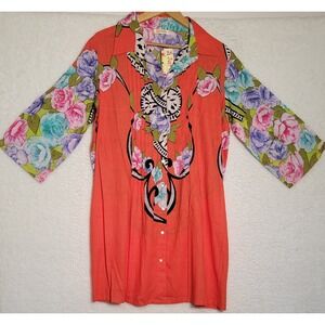 Just Funky Tshirt Dress Size Small New NWT Orange 3/4‎ Sleeve Floral 0422